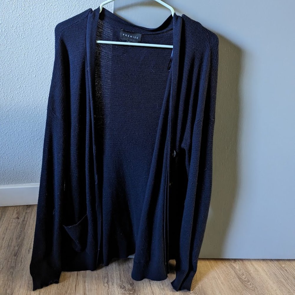 Large, Navy Blue, Long fit boyfriend cardigan